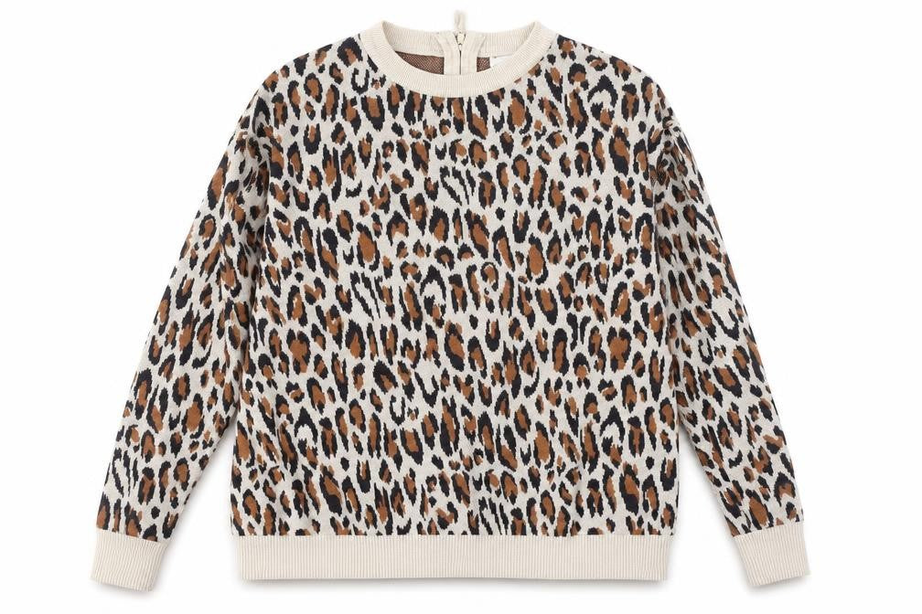 H&M Women’s Beige Leopard Print Cotton Pullover Jumper XS