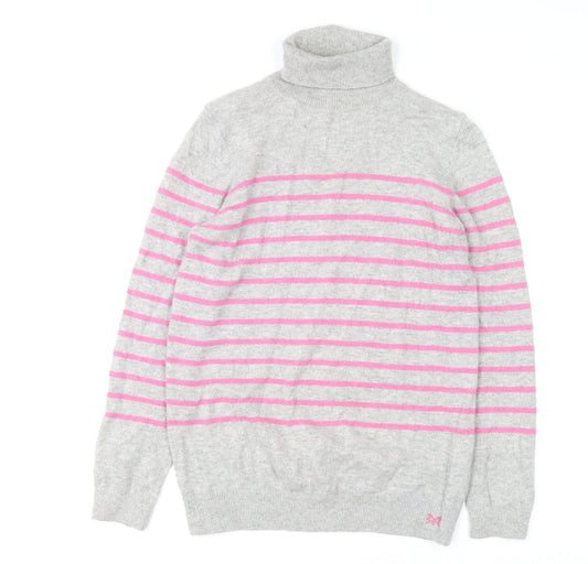 Crew Clothing Womens Grey Pink Stripe Roll Neck Jumper Size 10