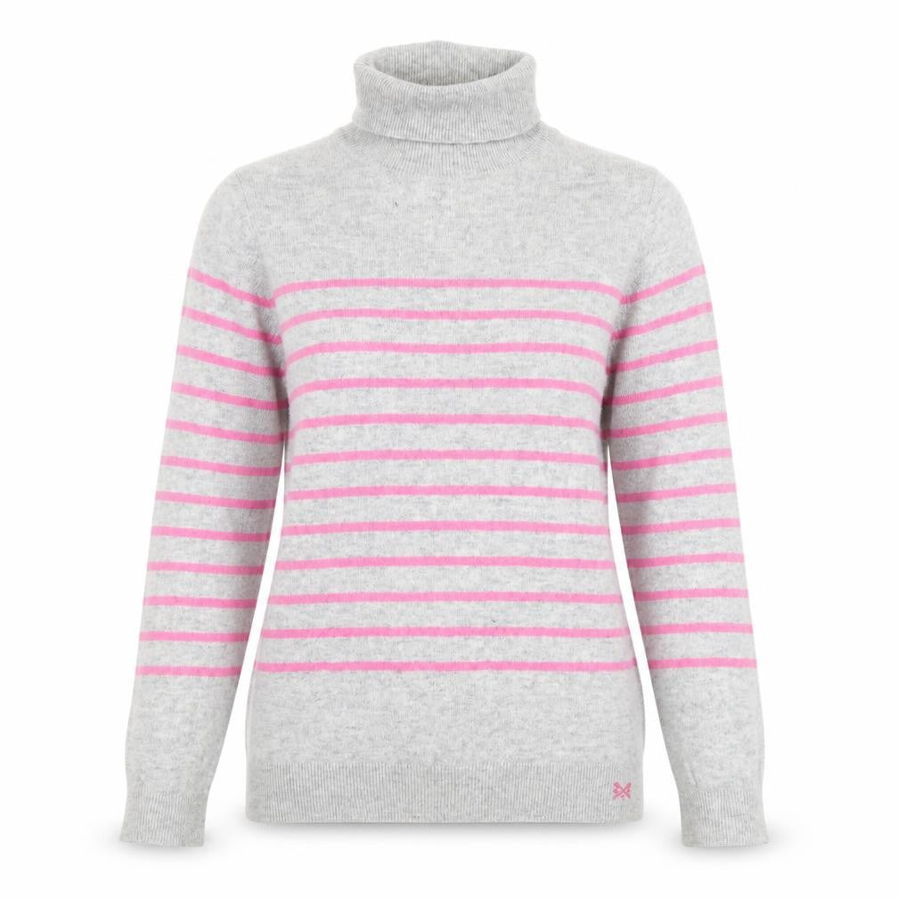 Crew Clothing Grey Pink Stripe Roll Neck Jumper Size 10
