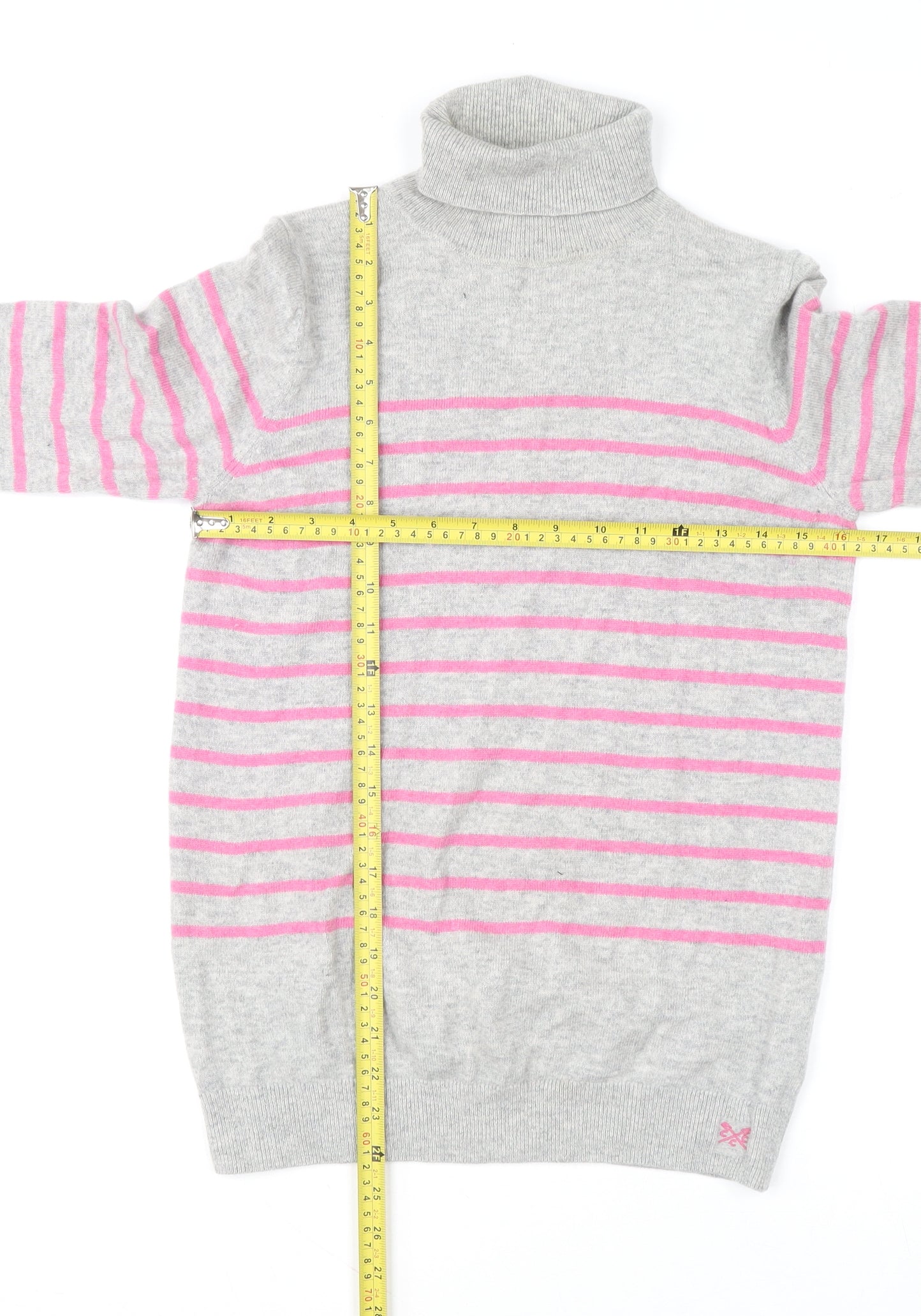 Crew Clothing Womens Grey Pink Stripe Roll Neck Jumper Size 10