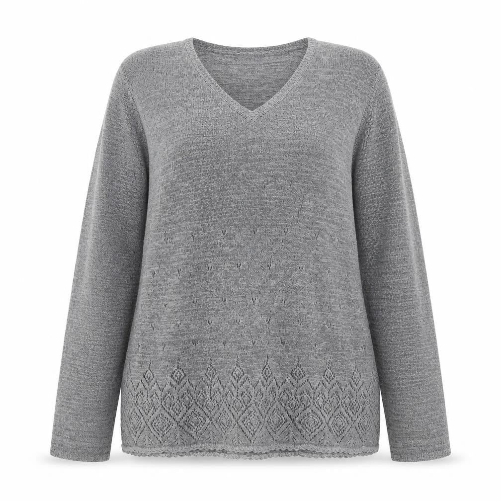 Next Women Grey V-Neck Knit Geometric Pullover Jumper M