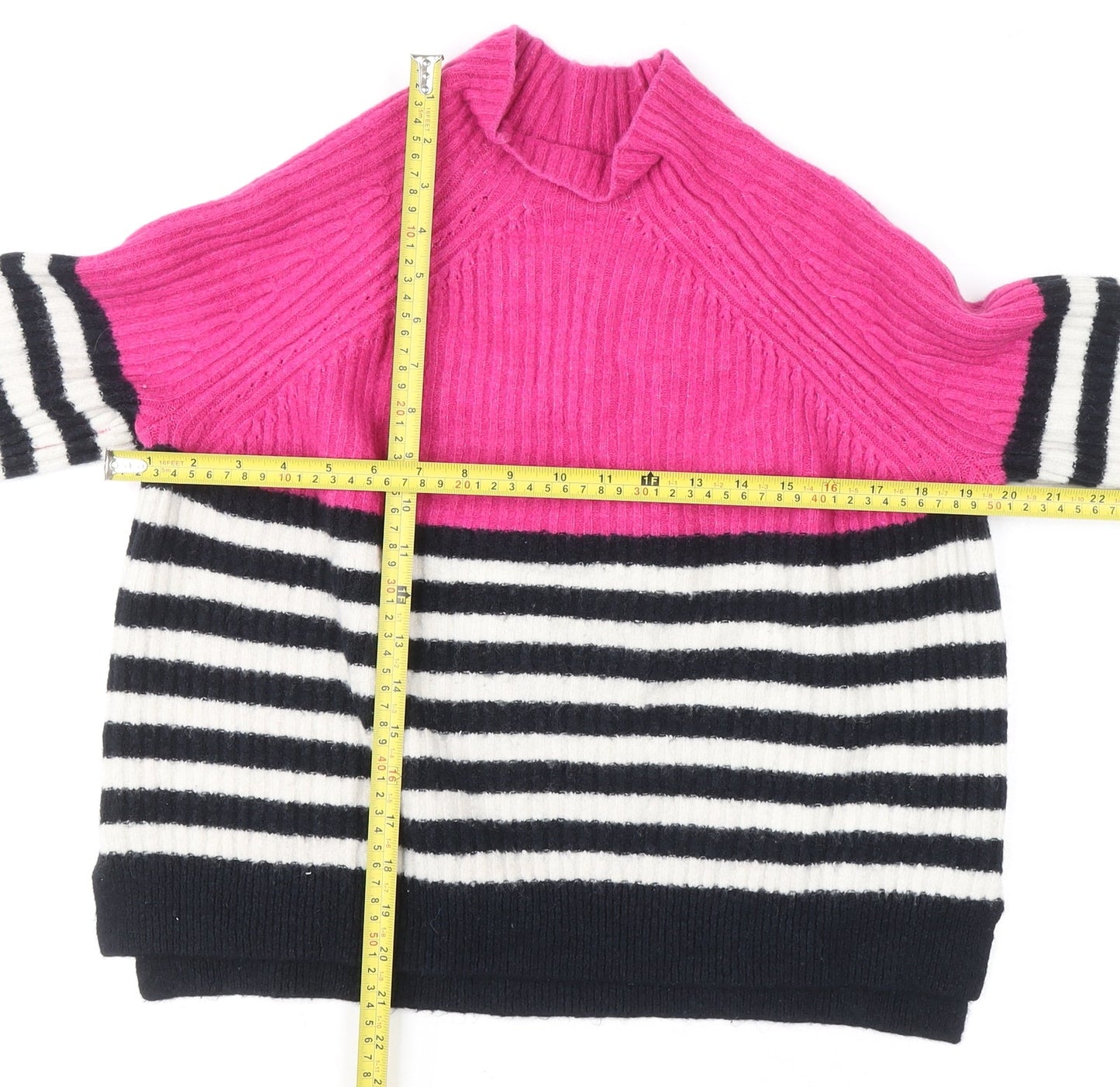 Next Women’s Pink Black White Striped Mock Neck Jumper Size 14