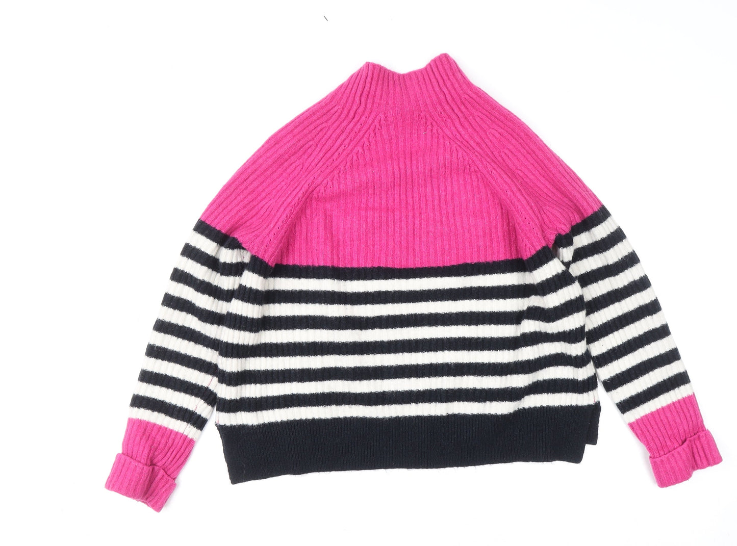 Next Women’s Pink Black White Striped Mock Neck Jumper Size 14