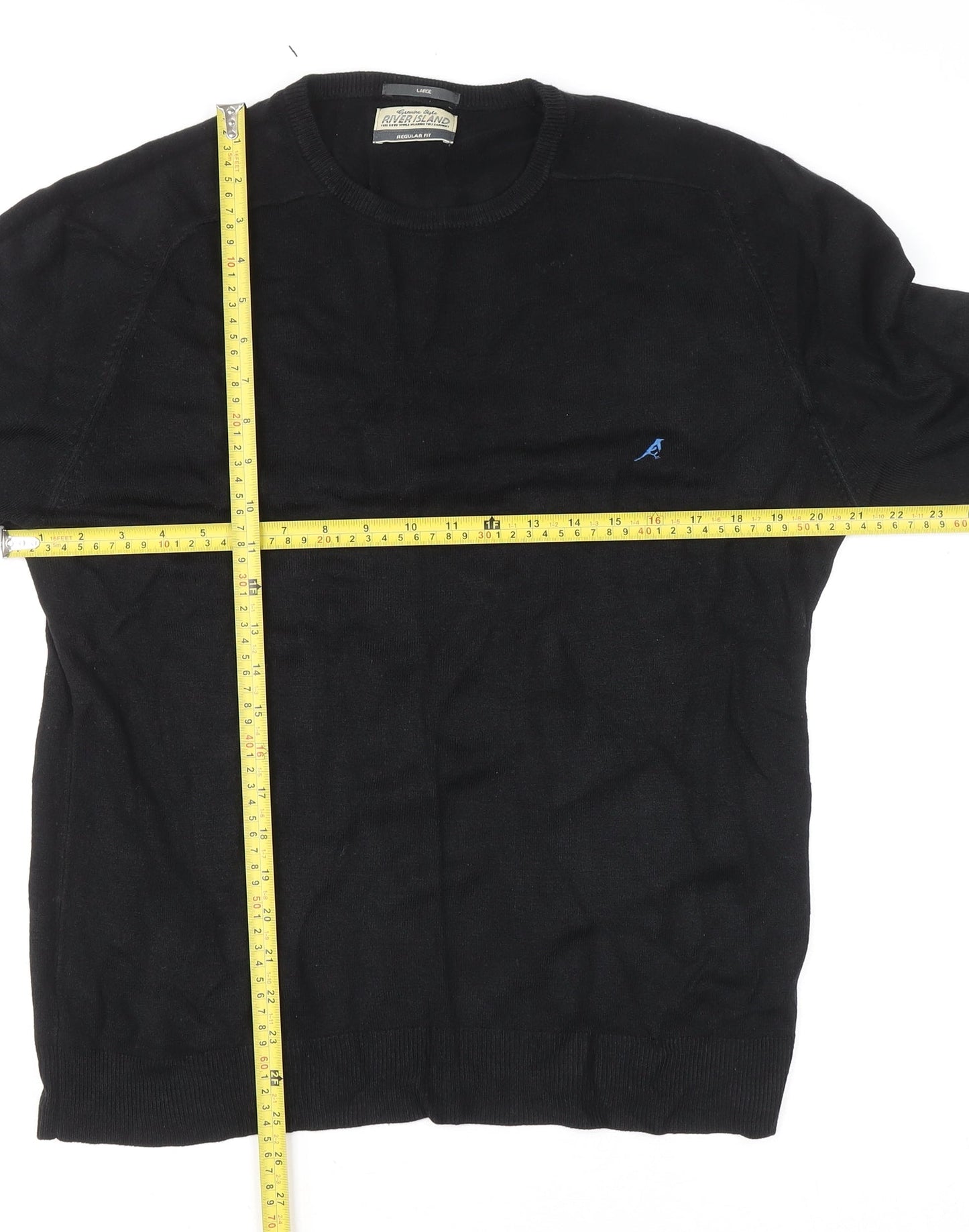 River Island Men's Black Acrylic Crew Neck Jumper L Regular Fit