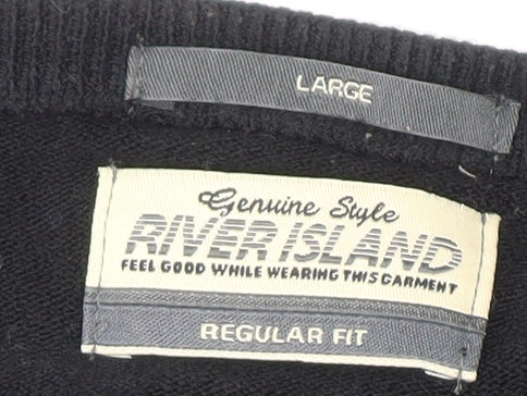 River Island Men's Black Acrylic Crew Neck Jumper L Regular Fit