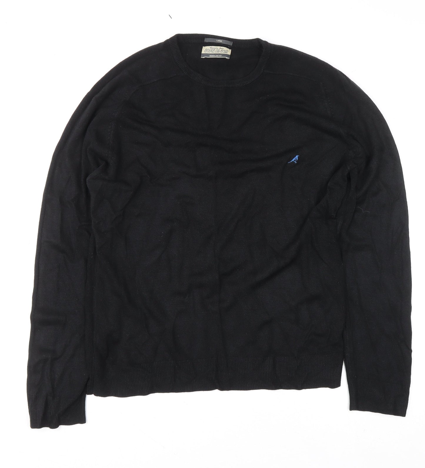 River Island Men's Black Acrylic Crew Neck Jumper L Regular Fit