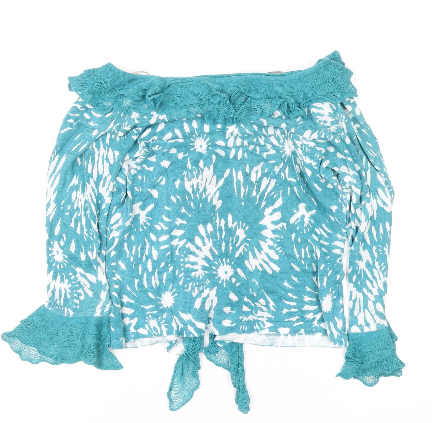 Soon Women's Blue Floral Ruffle Wrap Blouse Size 14