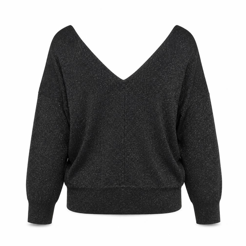Next Women Black Size 14 Sparkle Cold Shoulder V-Neck Knit Blouse