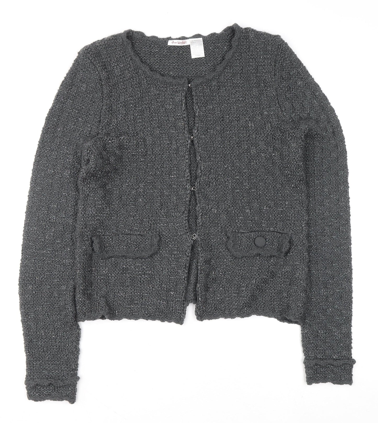 Anne Weyburn Women’s Grey Chunky-Knit Long Sleeve Cardigan Size 14/16