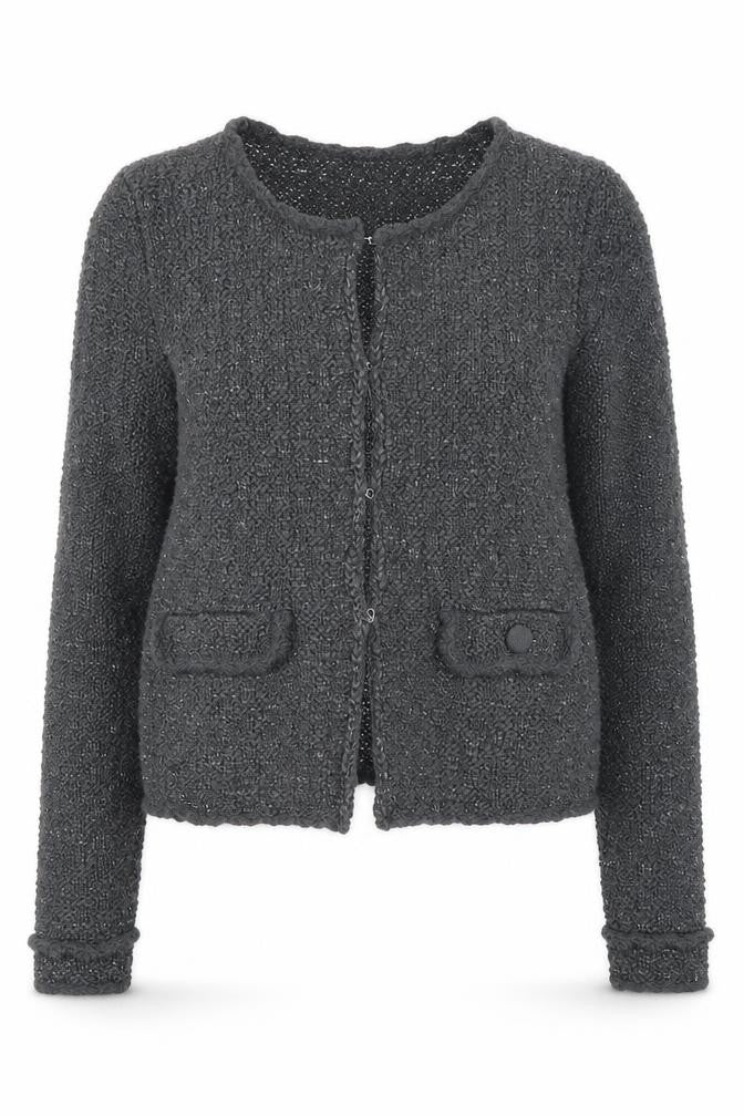 Anne Weyburn Women’s Grey Chunky-Knit Long Sleeve Cardigan Size 14/16