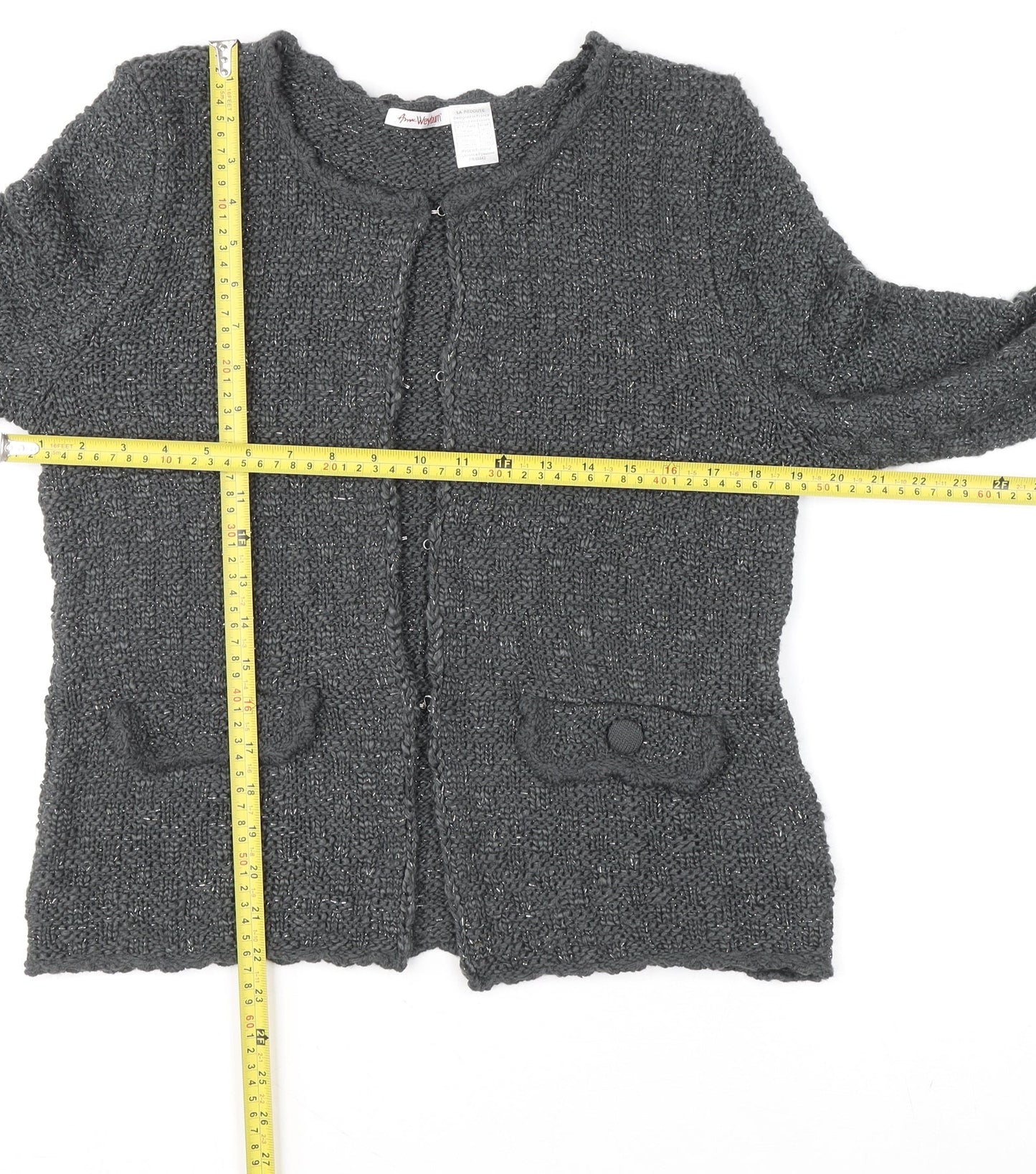 Anne Weyburn Women’s Grey Chunky-Knit Long Sleeve Cardigan Size 14/16