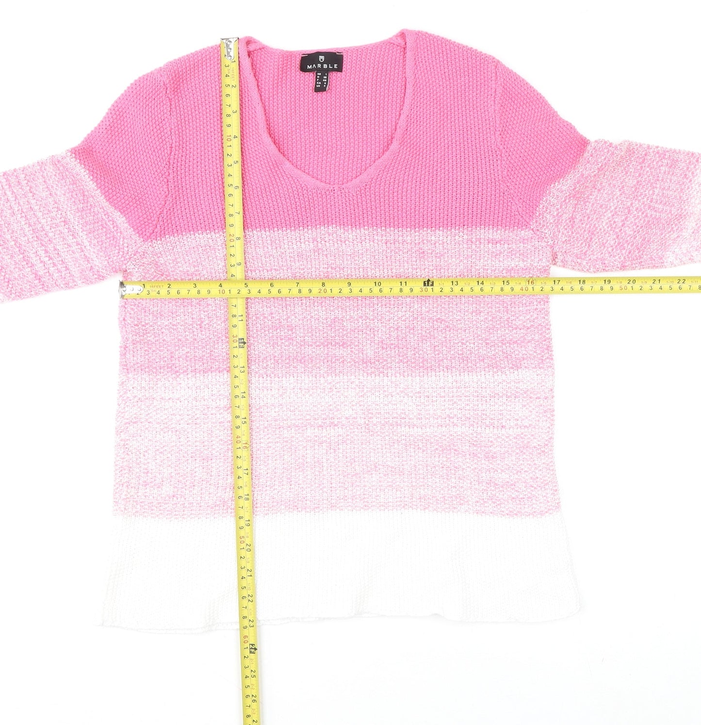 Marble Womens Pink White Striped V-Neck Knit Jumper Size 10