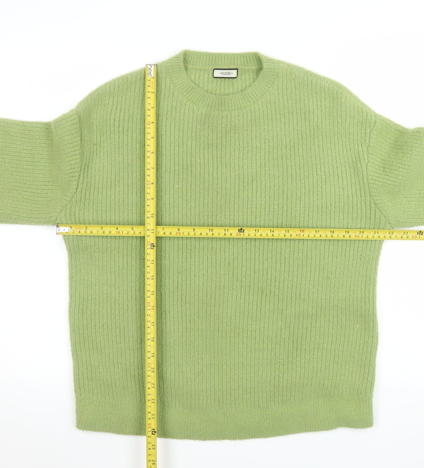 KUOSE Women Green Crew Neck Knit Pullover Jumper Size S