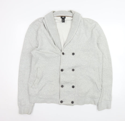 H&M Men Grey Shawl Collar Button Jacket XL Cotton Blend Casual