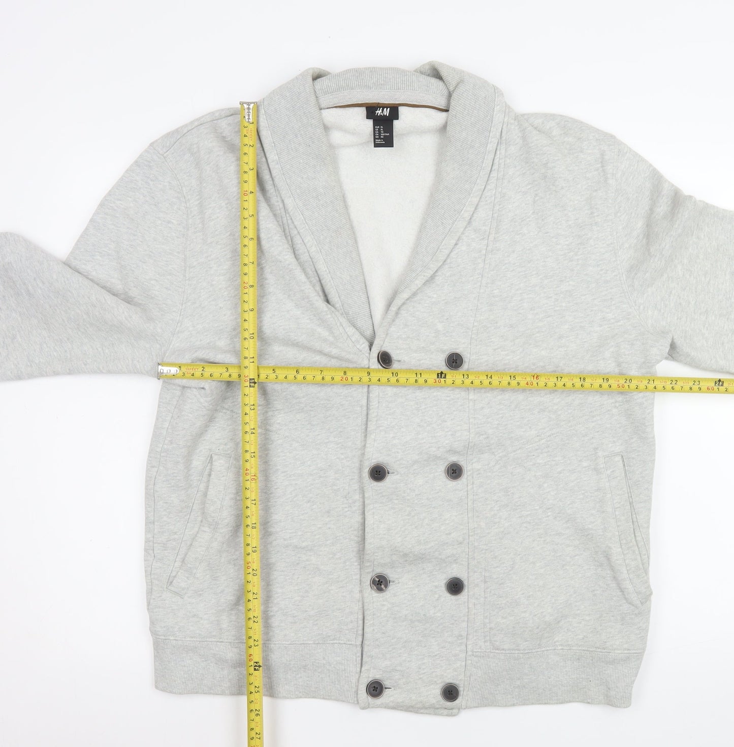 H&M Men Grey Shawl Collar Button Jacket XL Cotton Blend Casual