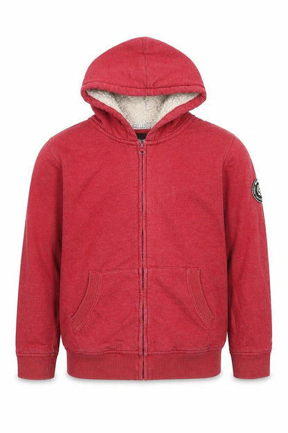 Front view of Surfanic boys’ red hooded lined full zip fleece jacket, size 164