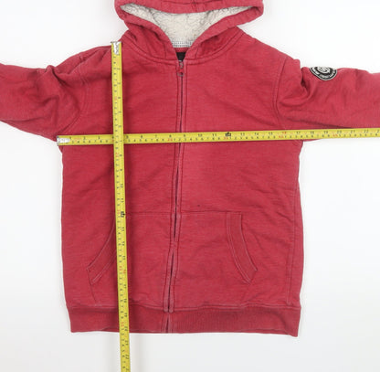 Back view of Surfanic boys’ red hooded lined full zip fleece jacket, size 164
