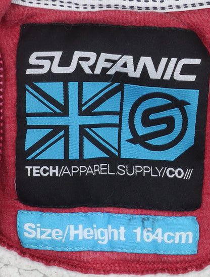 Brand and care label for Surfanic boys’ red hooded lined full zip fleece jacket, size 164