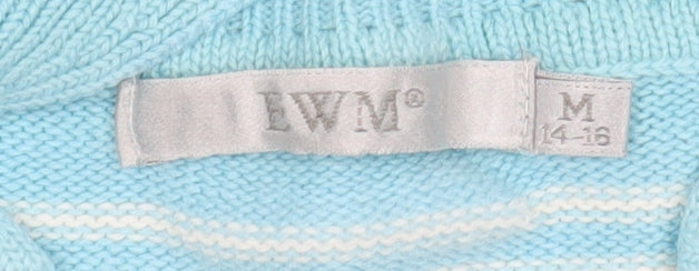 EWM Women’s Blue Striped V-Neck Acrylic Knit Jumper Size M 14-16