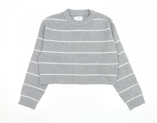 Zara Girls Grey Striped Knit Pullover Jumper Size 11-12 Years