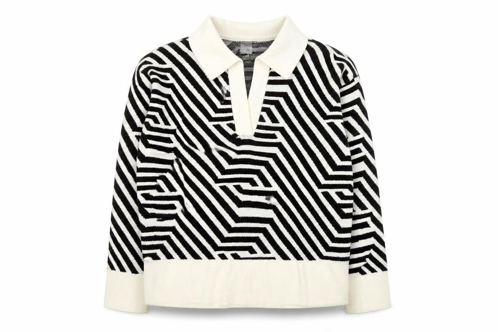 River Island Women’s Black Geometric Collared Knit Jumper Size S