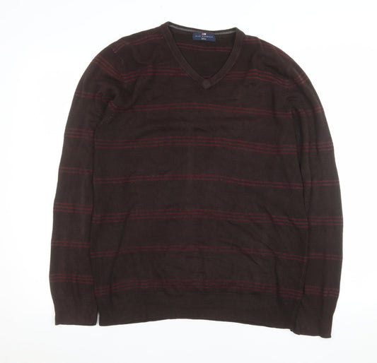 Marks and Spencer Men’s Brown Striped V-Neck Jumper Size L
