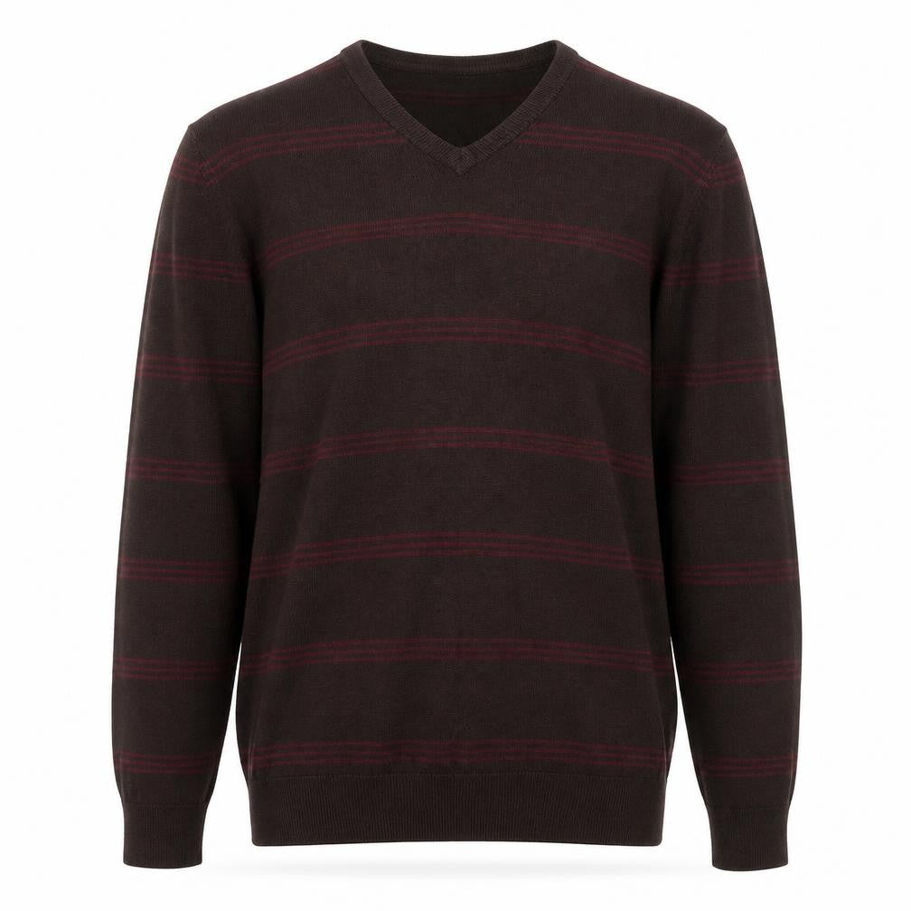 Marks & Spencer Men’s Brown Striped V-Neck Jumper Size L