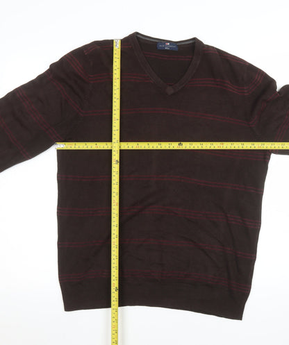 Marks & Spencer Men’s Brown Striped V-Neck Jumper Size L