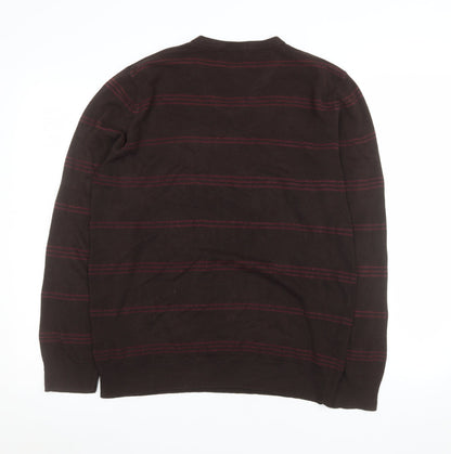 Marks & Spencer Men’s Brown Striped V-Neck Jumper Size L
