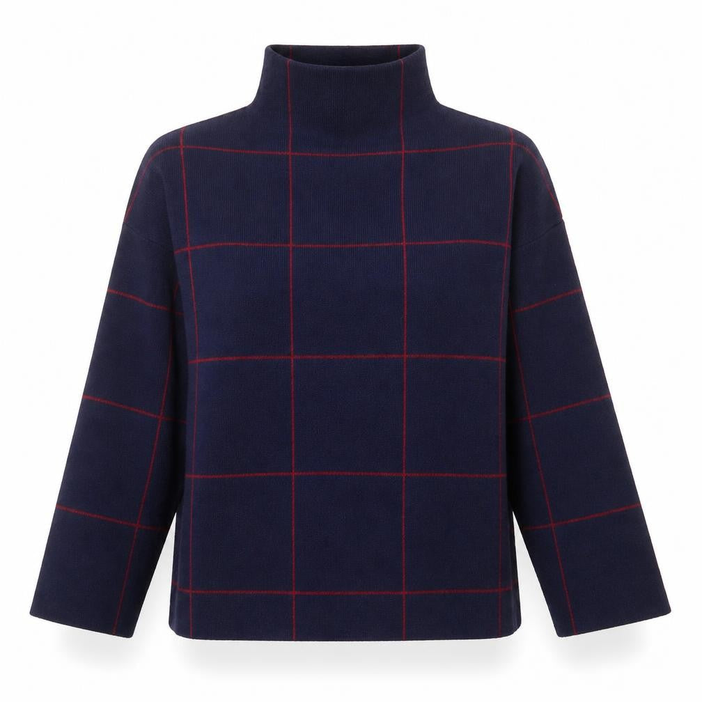 New Look Women's Blue Check Roll Neck Knitted Jumper Size S