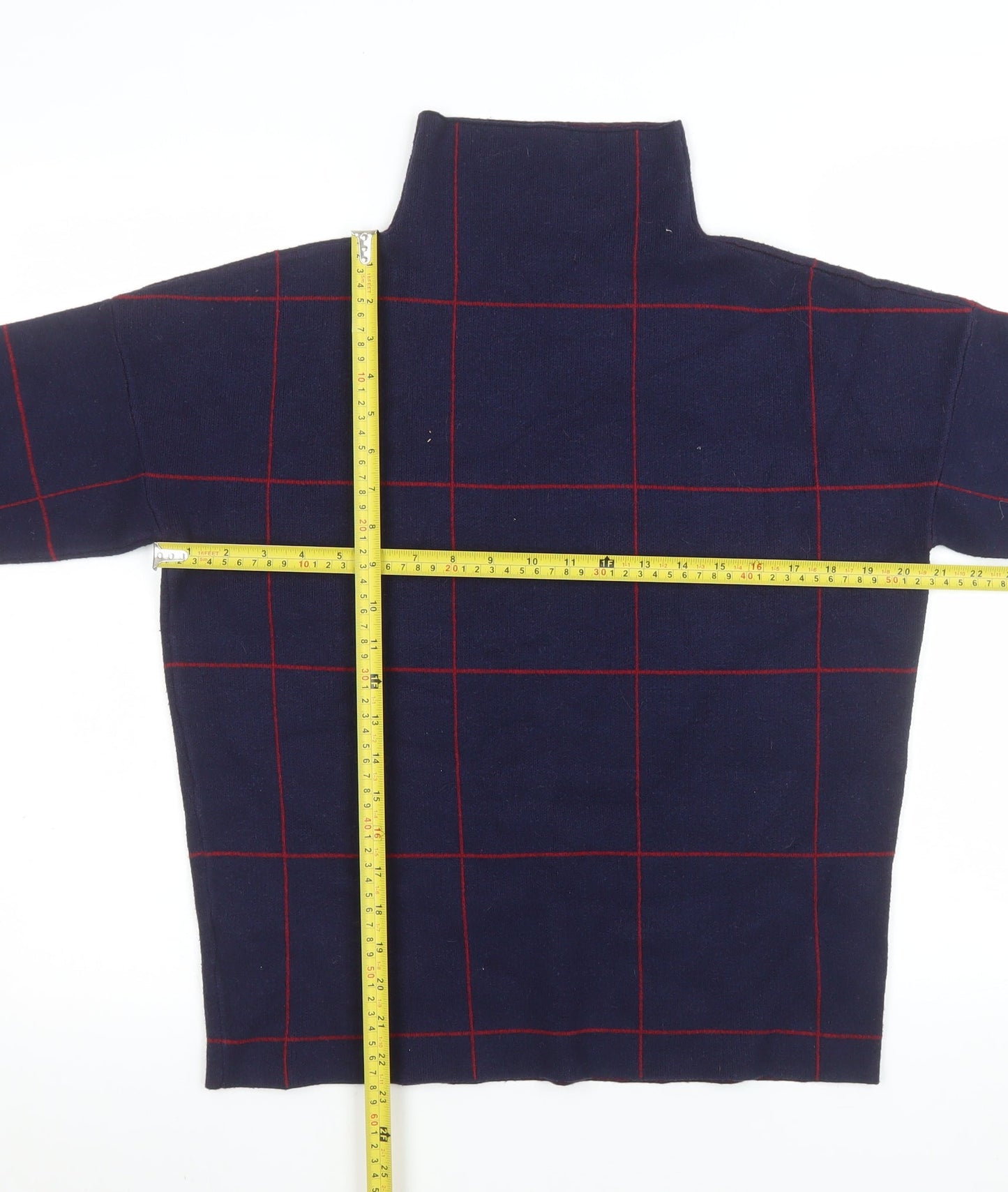 New Look Women's Blue Check Roll Neck Knitted Jumper Size S
