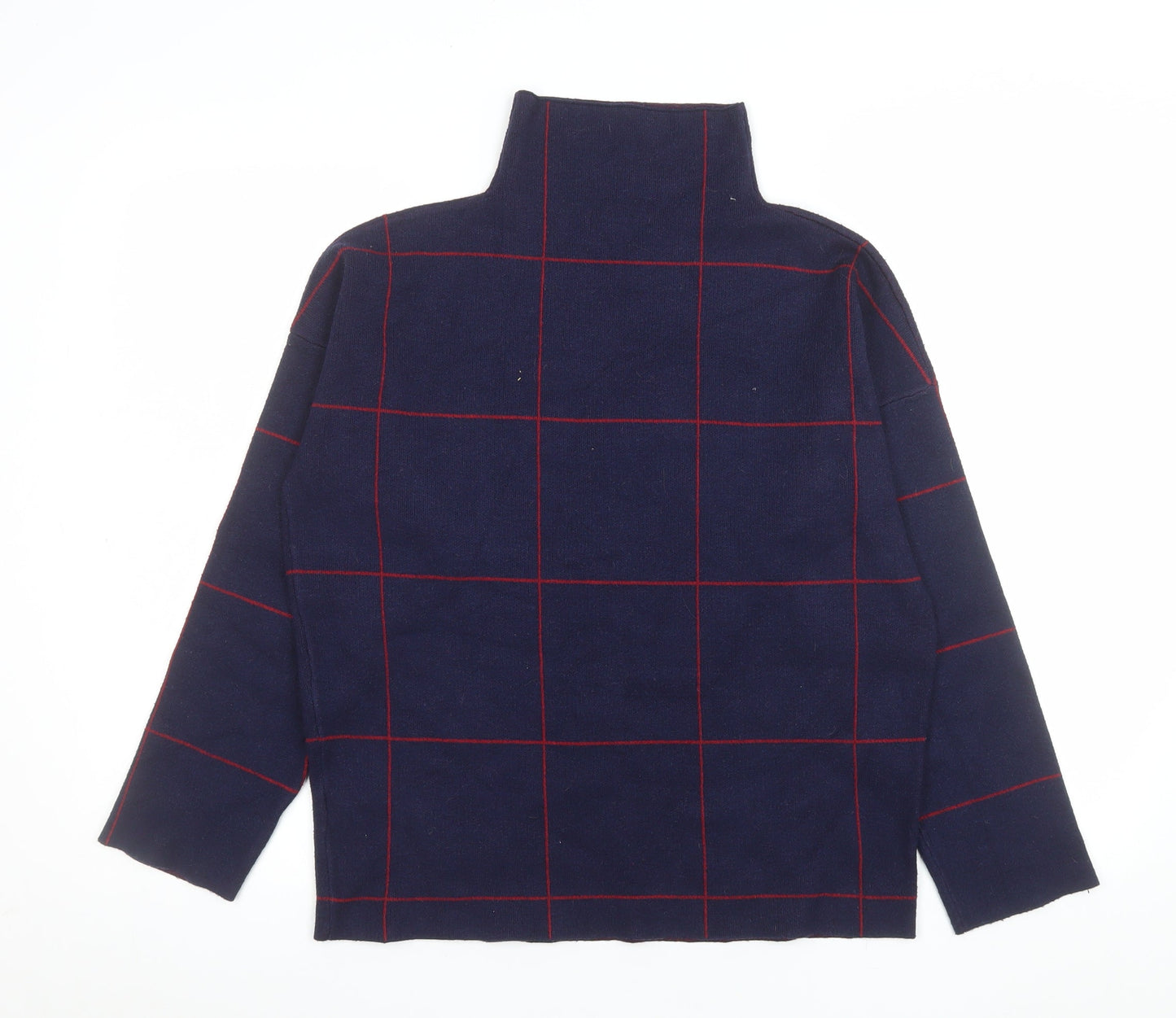 New Look Women's Blue Check Roll Neck Knitted Jumper Size S