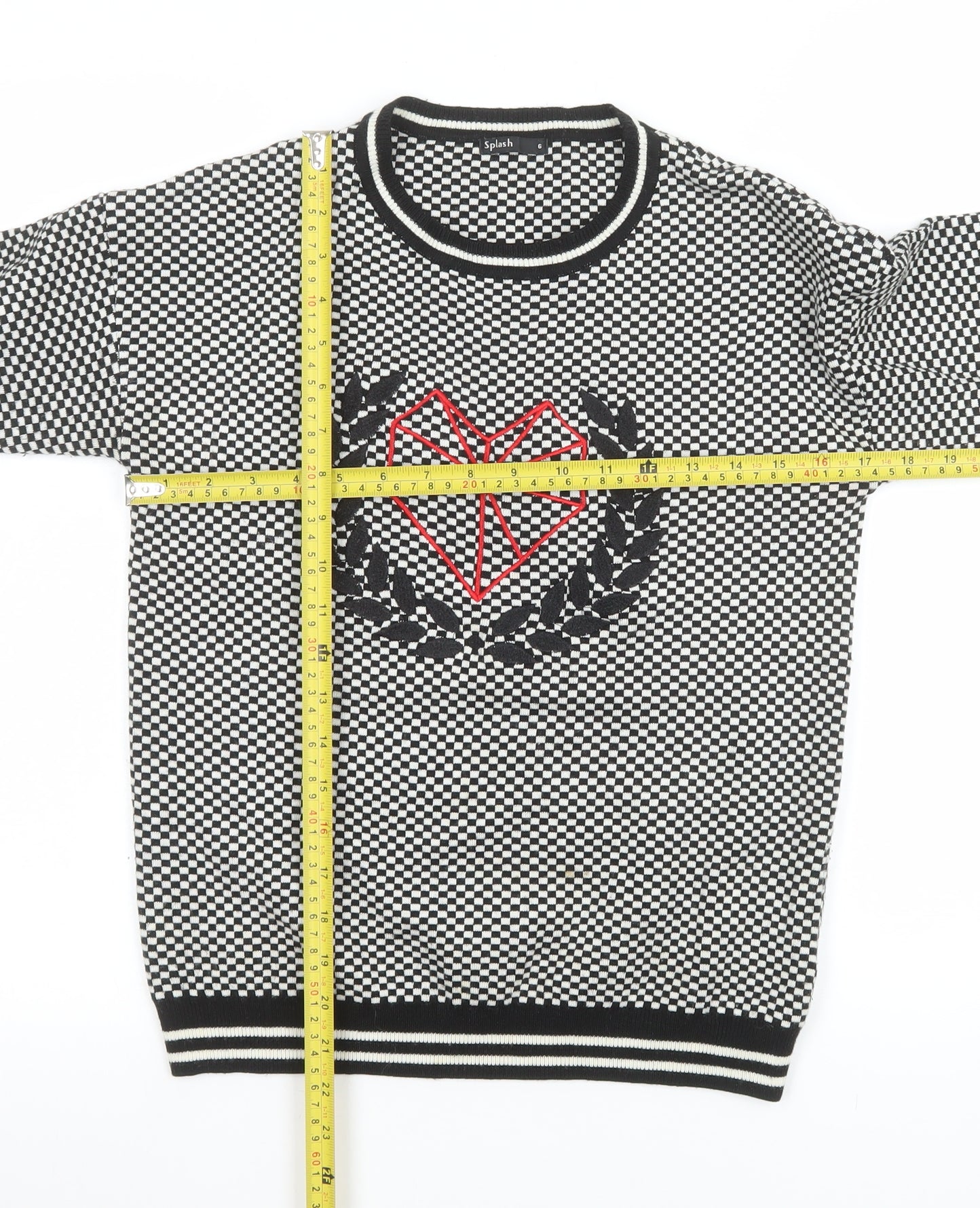 Splash Womens Black White Heart Geometric Knit Jumper Size 6