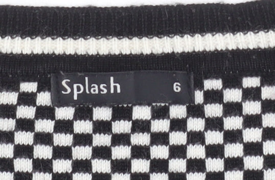 Splash Womens Black White Heart Geometric Knit Jumper Size 6