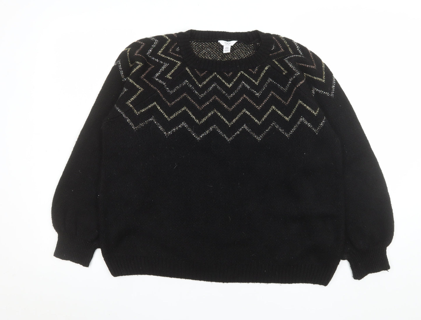M&Co Women’s Black Metallic Zigzag Knit Petite Jumper Size 16