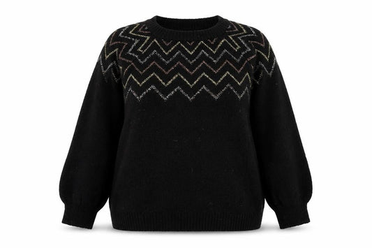M&Co Women’s Black Metallic Zigzag Knit Petite Jumper Size 16