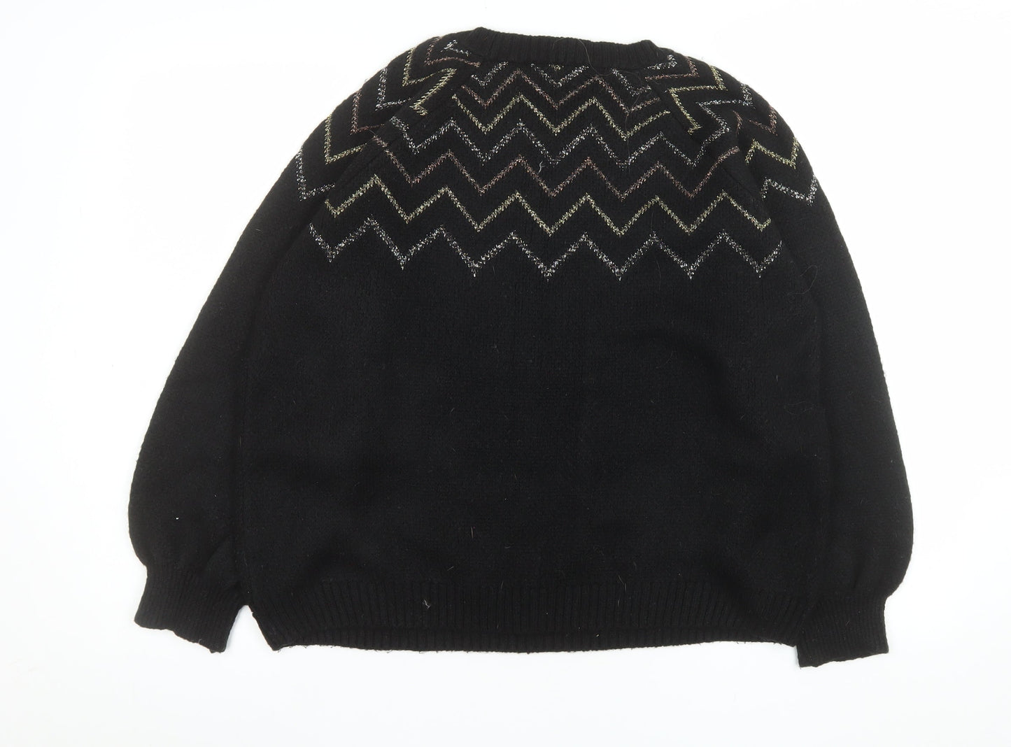 M&Co Women’s Black Metallic Zigzag Knit Petite Jumper Size 16