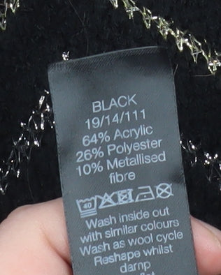 M&Co Women’s Black Metallic Zigzag Knit Petite Jumper Size 16