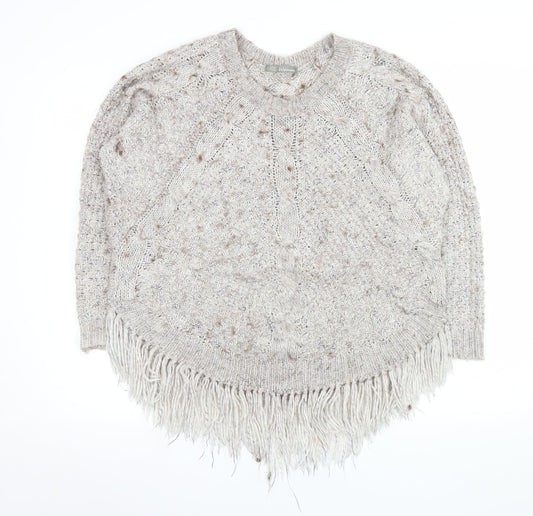 Marks and Spencer Women Beige Fringe Cable Knit Jumper Size 14
