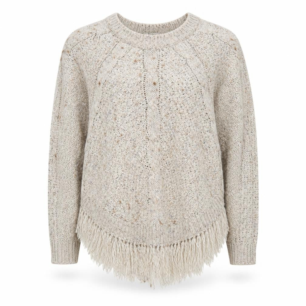 Marks & Spencer Women Beige Fringe Cable Knit Jumper Size 14