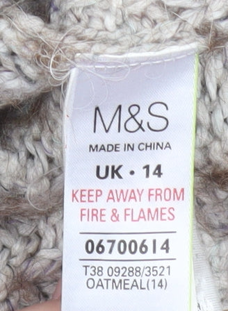 Marks and Spencer Women Beige Fringe Cable Knit Jumper Size 14