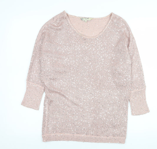 Spirit at M&Co Women Blush Sequin Knit Jumper Size 10