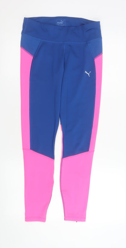 Additional front view of Puma Women's Blue Pink Leggings, size 14, Compression Running Trousers