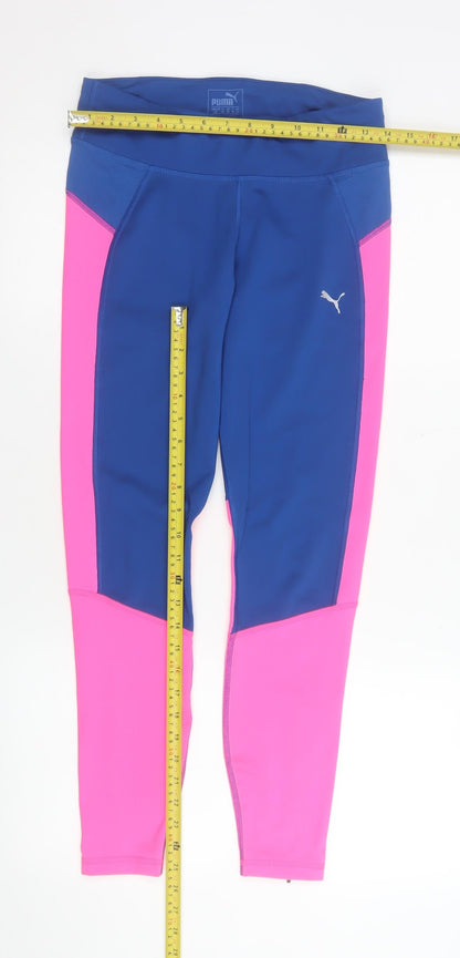 Back view of Puma Women's Blue Pink Leggings, size 14, Compression Running Trousers