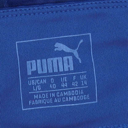 Brand and care label for Puma Women's Blue Pink Leggings, size 14, Compression Running Trousers