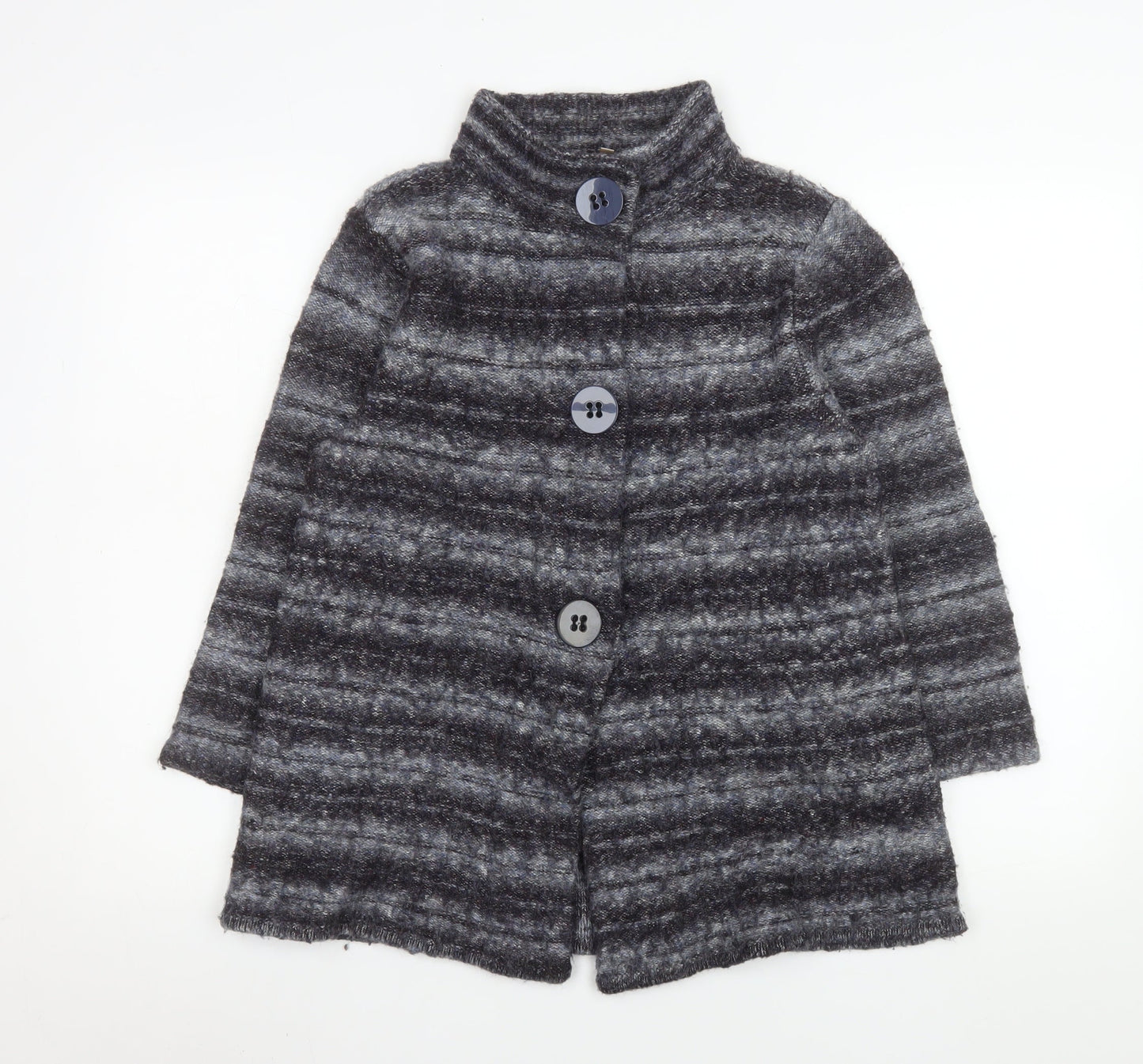 CC Women’s Grey Striped Knit Coatigan L Long Sleeve Buttoned Jacket