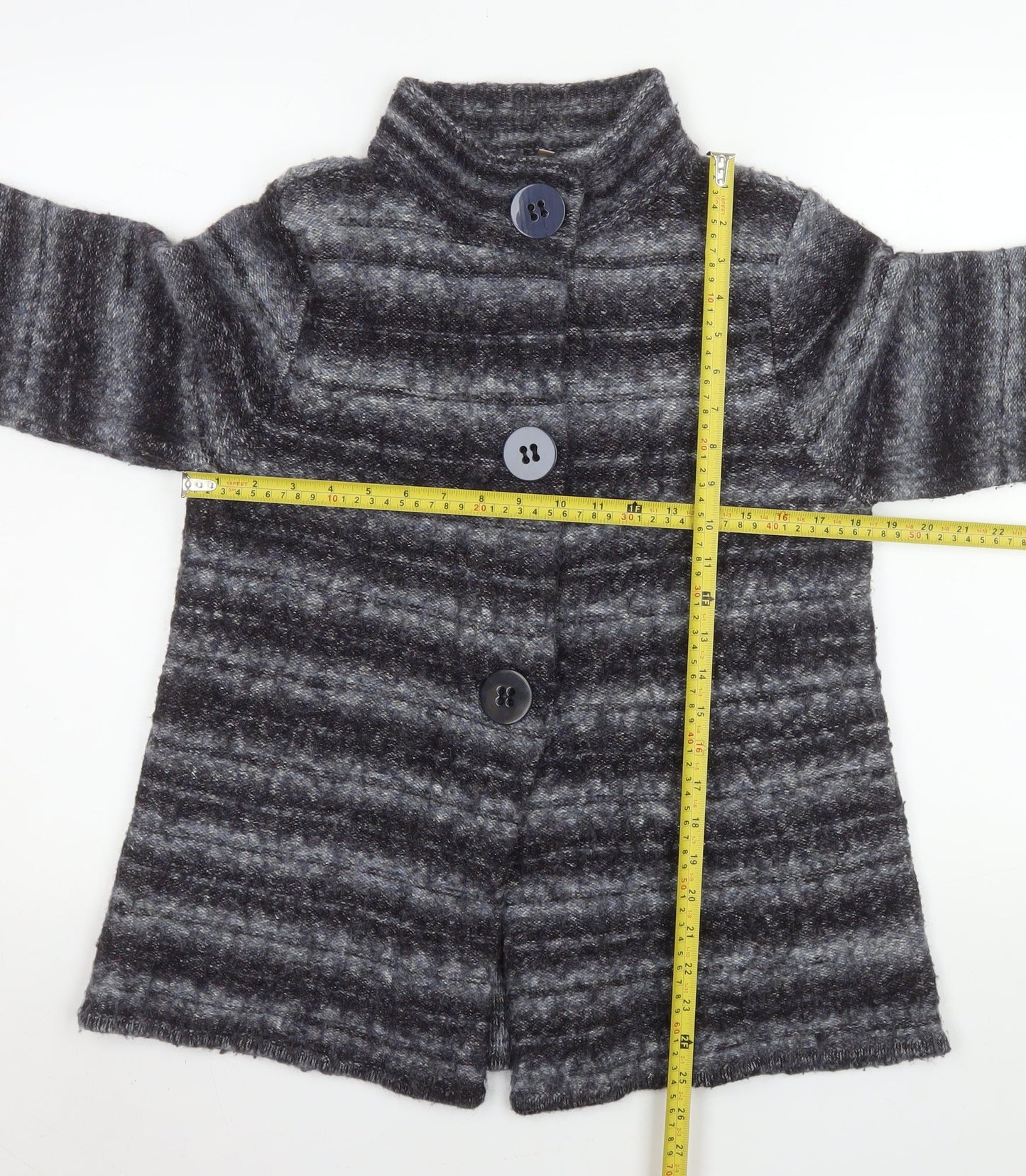 CC Women’s Grey Striped Knit Coatigan L Long Sleeve Buttoned Jacket
