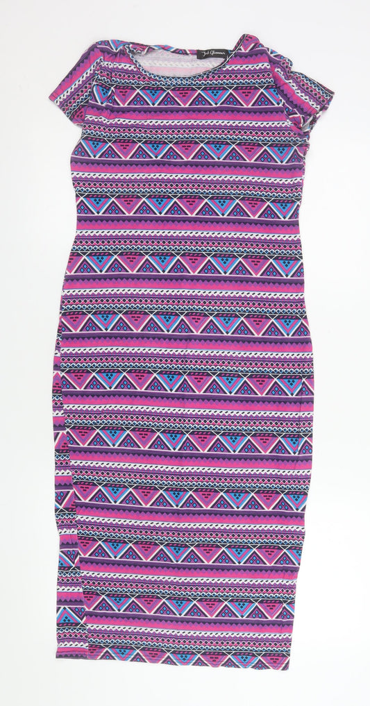 Just Glamour Womens Multicoloured Geometric Bodycon Midi Dress M