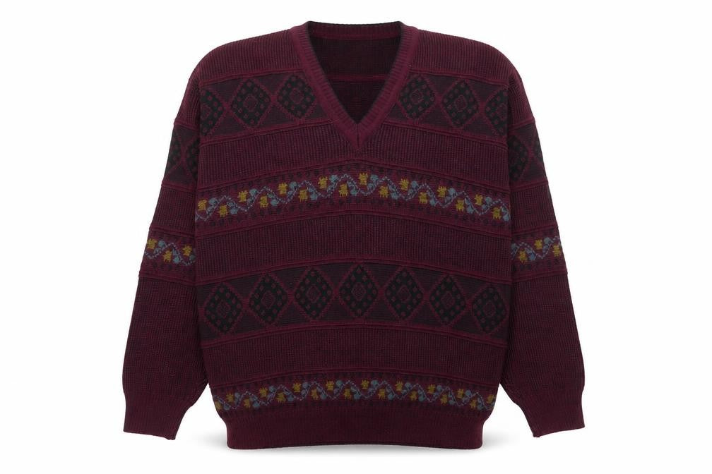 Maremma Men’s Red Wool Blend Geometric V-Neck Jumper L