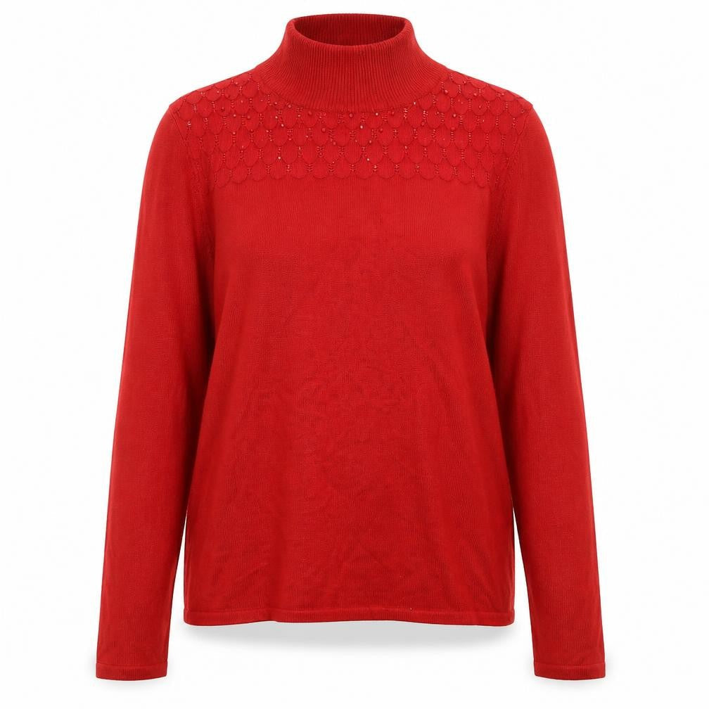 Bonmarché Womens Red Roll Neck Beaded Knit Jumper Size M
